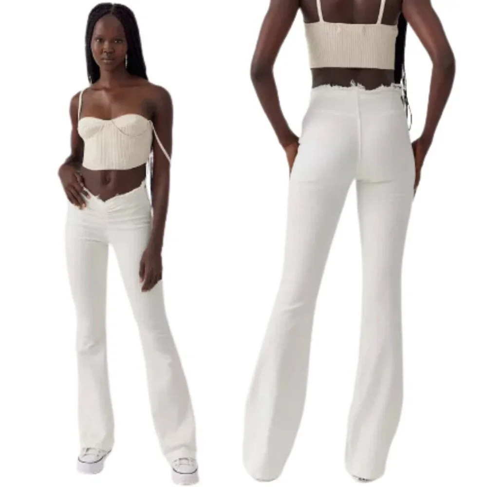 NWT Urban Outfitters BDG Ruched V-Front Flare Jeans Women's 31 White Low Rise